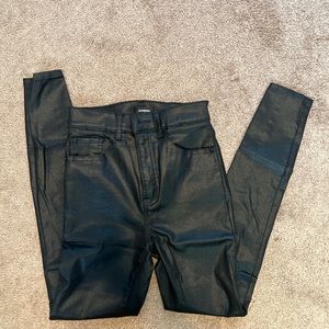 “Pleather” super high rise skinny jeans